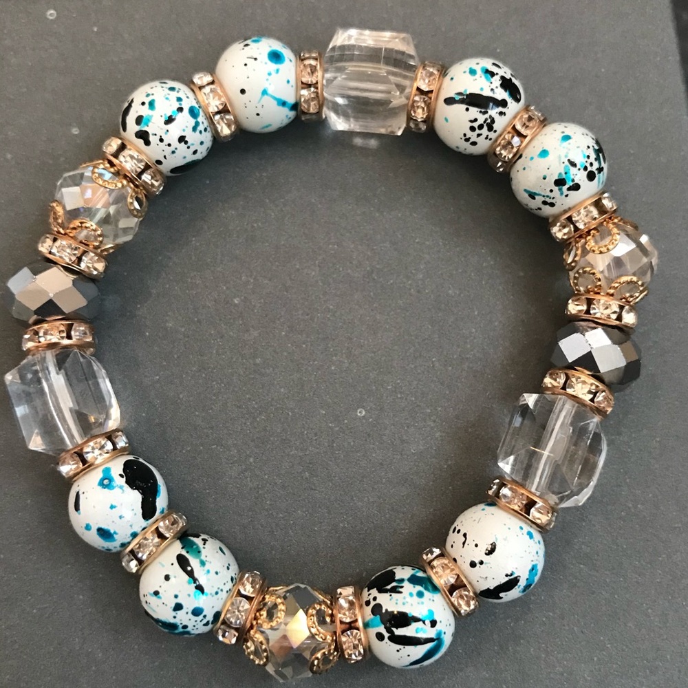 Sparkling Blue & White Stone Stretch Bracelet